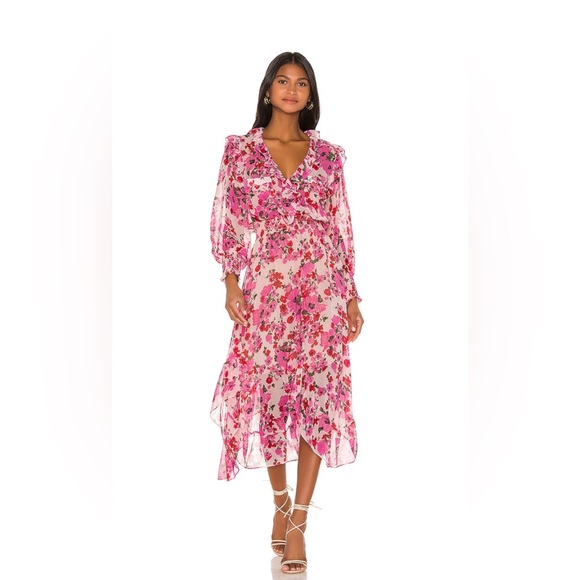 MISA Los Angeles Pink Floral Ruffle Dress XS - Picture 2 of 12